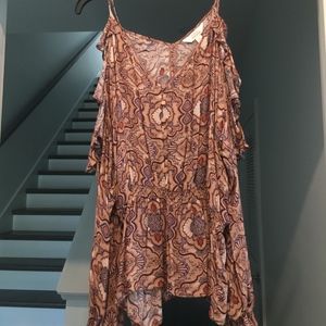 Printed Button Up Top with Cutout Shoulders